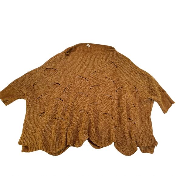Wishlist Sweaters - Wishlist Scalloped Pointelle Chenille Sweater Rust Brown M/L Women's